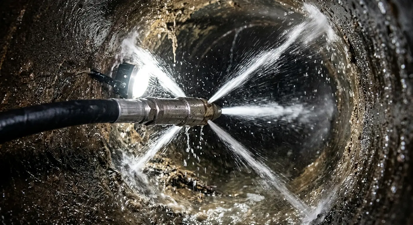High-pressure hydro jetting nozzle cleaning sewer pipe for Storm Drain Cleaning in Anacortes